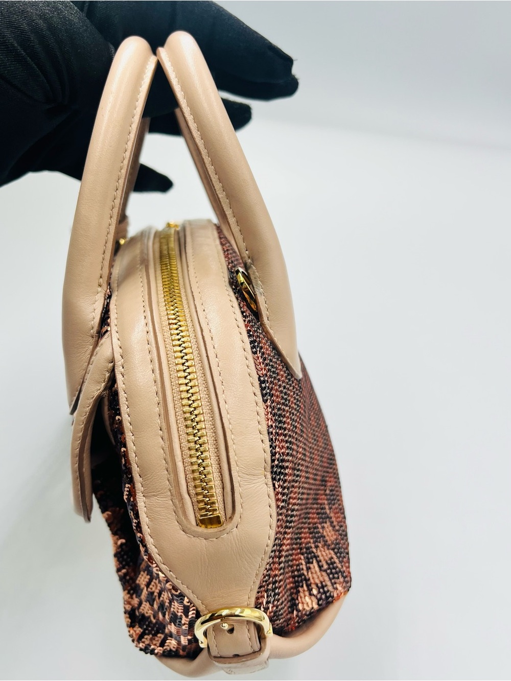 Salvatore Ferragamo Sequin Houndstooth Fiamma Satchel/Crossbody Bag - Picture 7 of 13